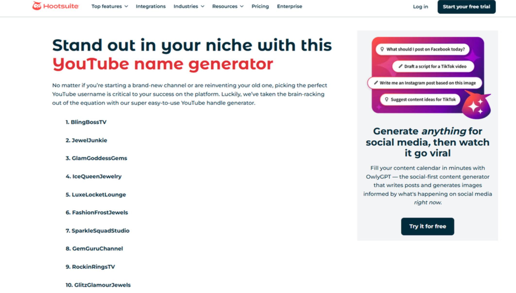 Interface of Hootsuite - the best YouTube username generator