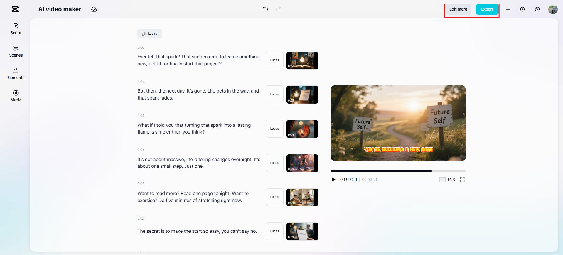 Edit more or export your video