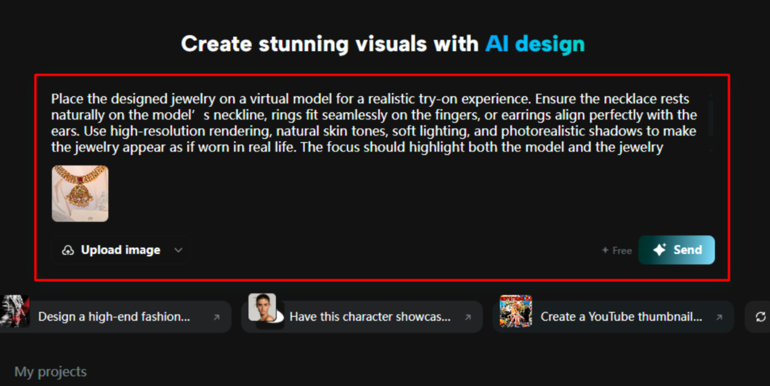 Uploading an image and entering the prompt on the CapCut desktop video editor