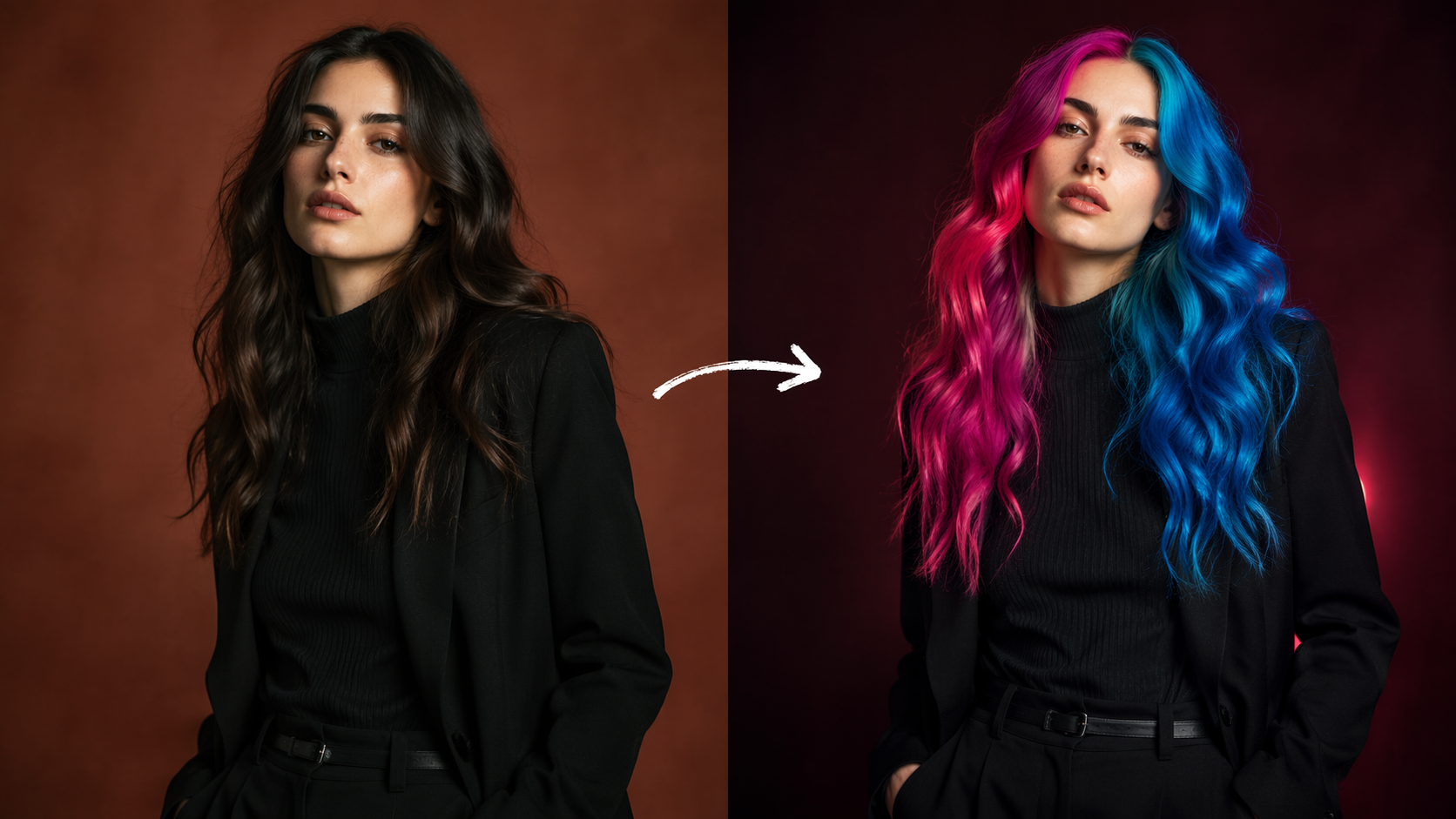 Dreamina Hair Color Prompts prompt exemplo 4: Split Dye Fashion Look