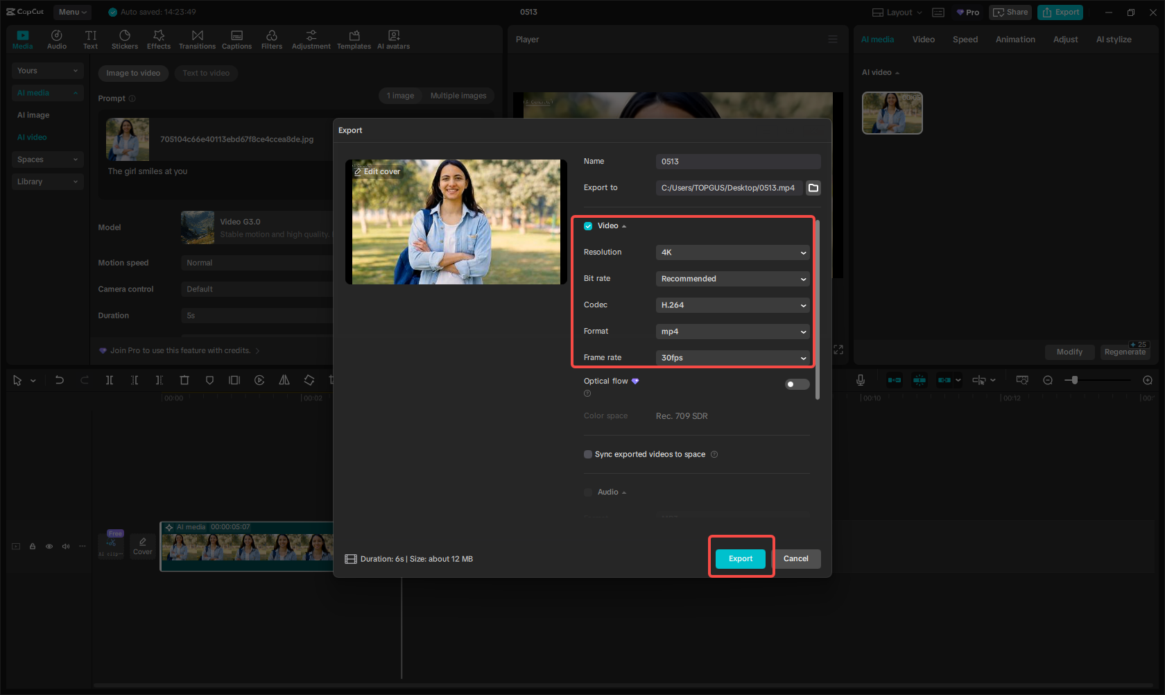 Export the video