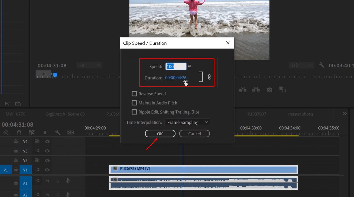 Adjust the speed to complete the steps of how to make a video speed up gradually in Premiere Pro