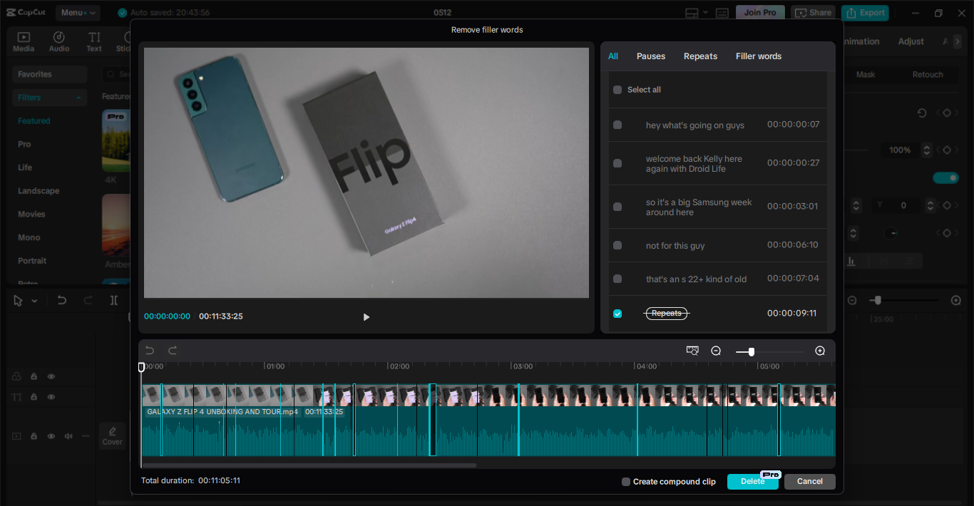 Editing the unboxing video in CapCut