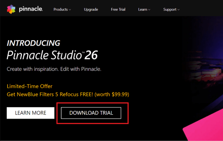 Visitando el sitio web de Pinnacle Studio