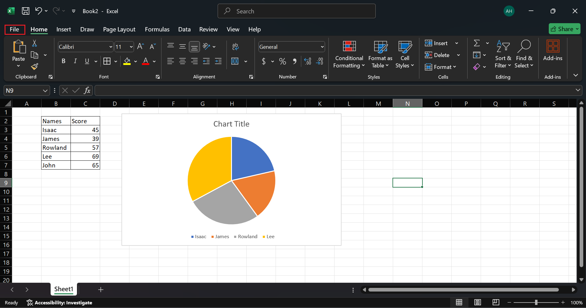 how do i create a pie chart in excel