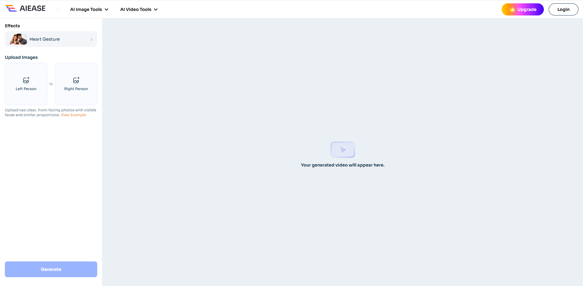 Interfaccia di AI Ease - un altro metodo per animare le foto online gratuitamente
