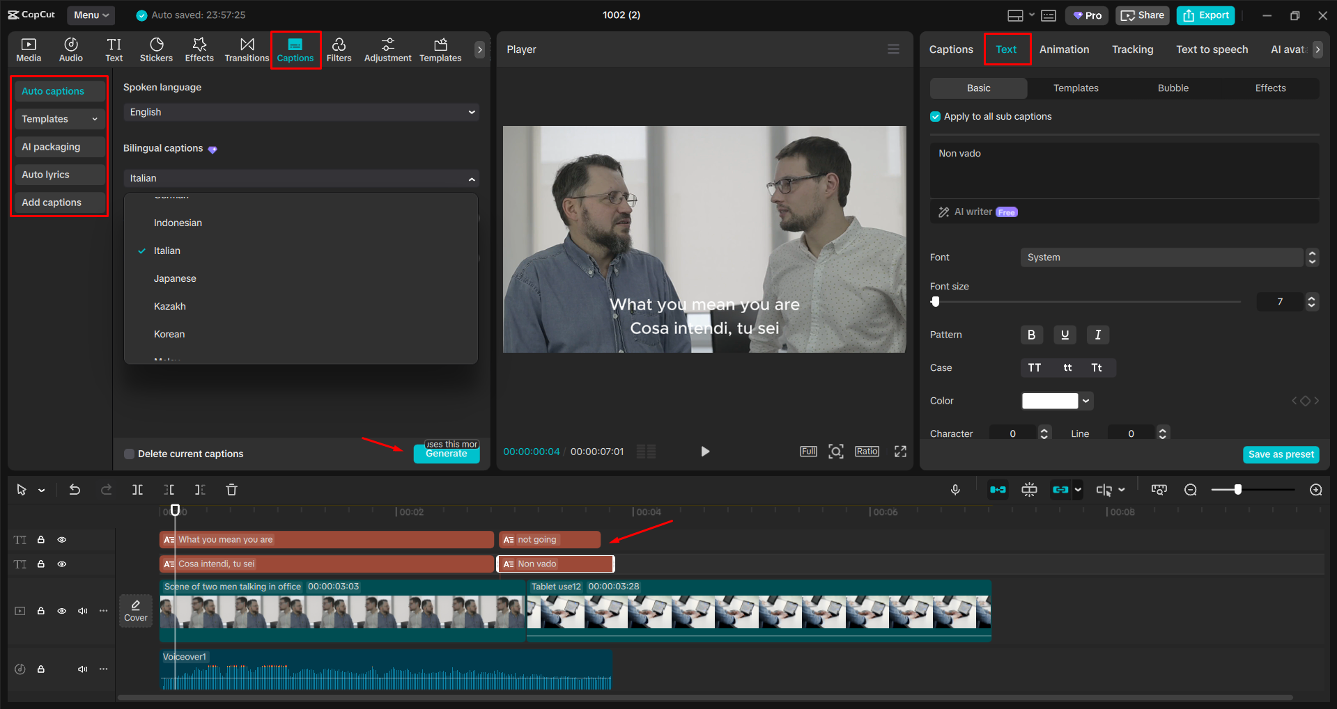 Translating captions in a video with the CapCut desktop video editor