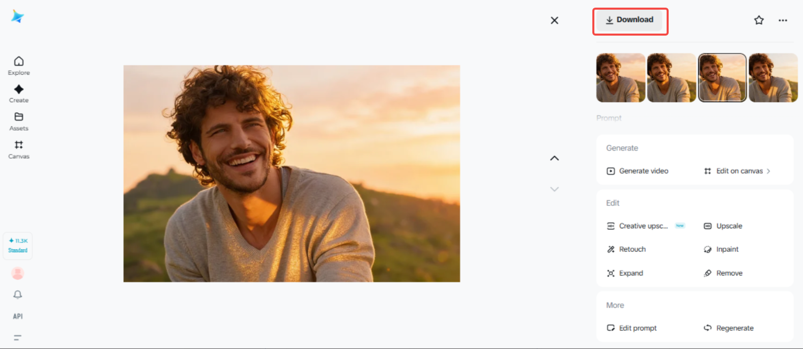 Downloading the AI-generated photo in Dreamina