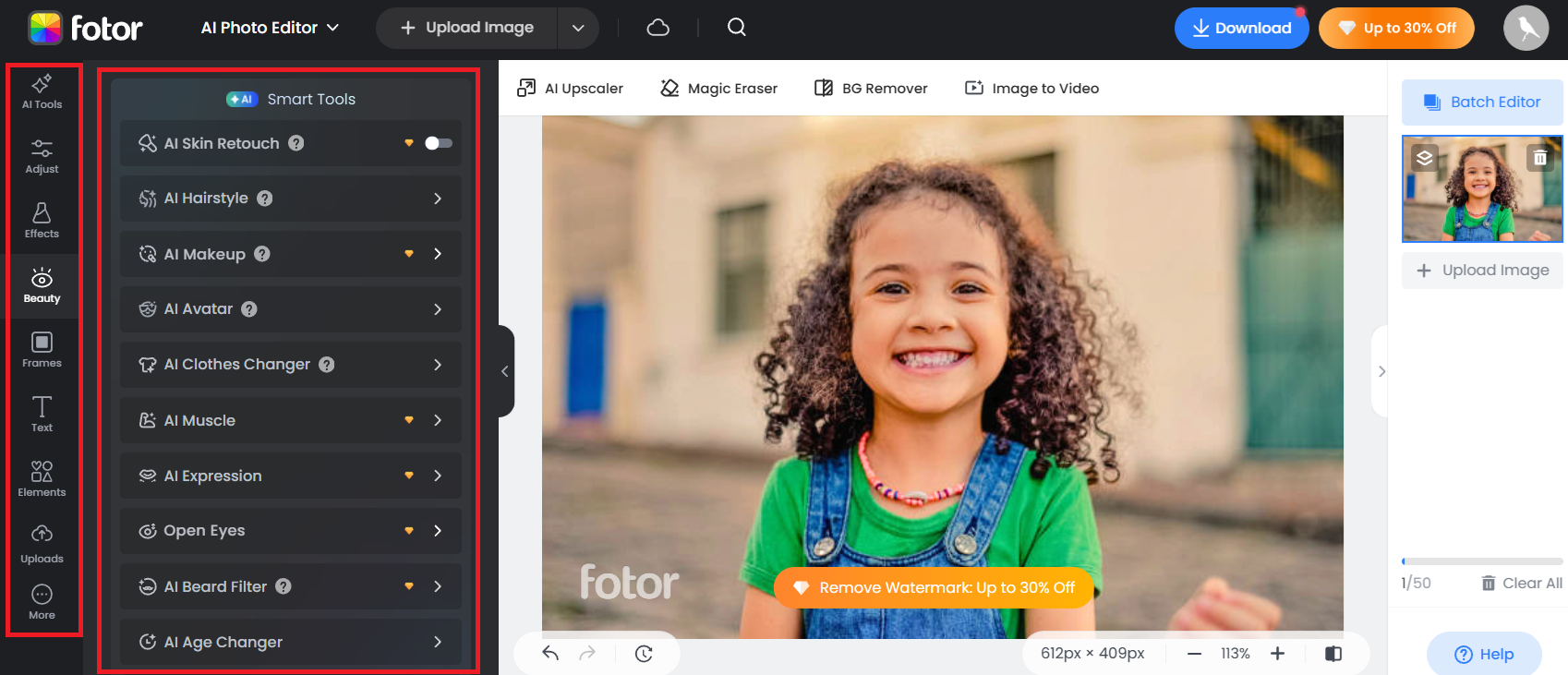 Fotor editing tools on canvas