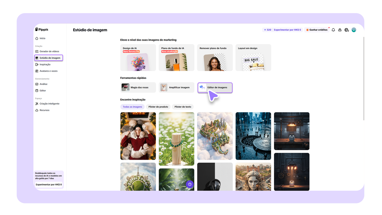 Editor de fotos do Pippit