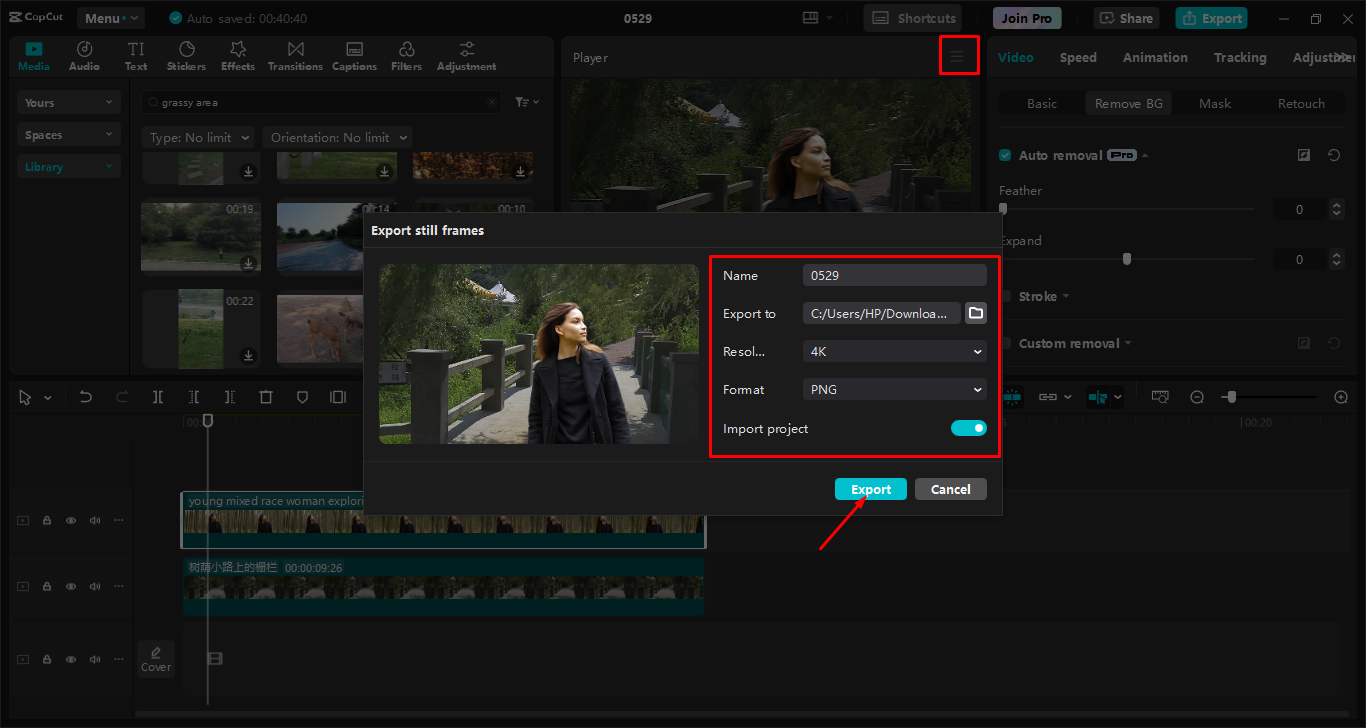 Exporting the media from the CapCut desktop video editor