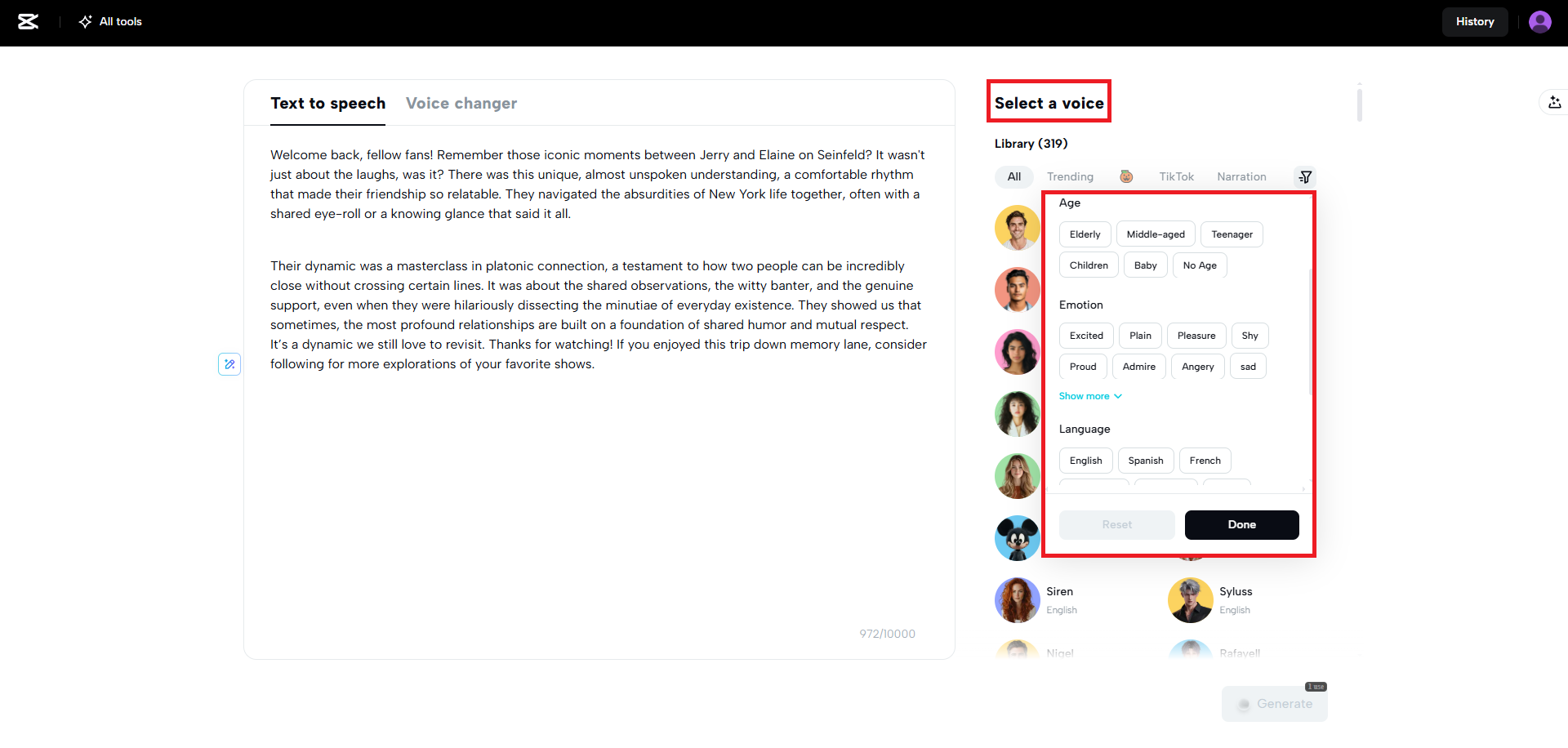 Browse through the different voices
