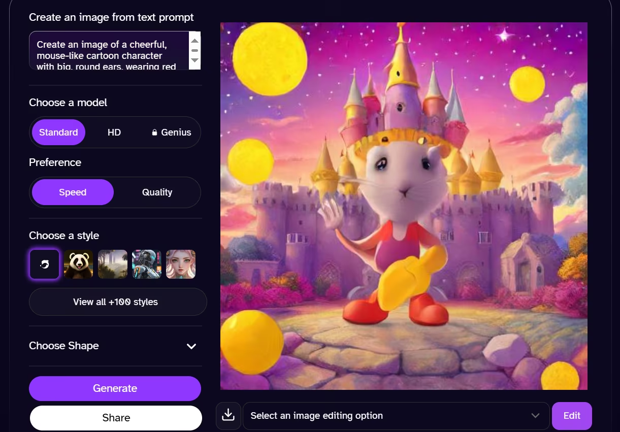 Benutzeroberfläche von DeepAI - ein idealer und kostenloser KI-Bildgenerator.