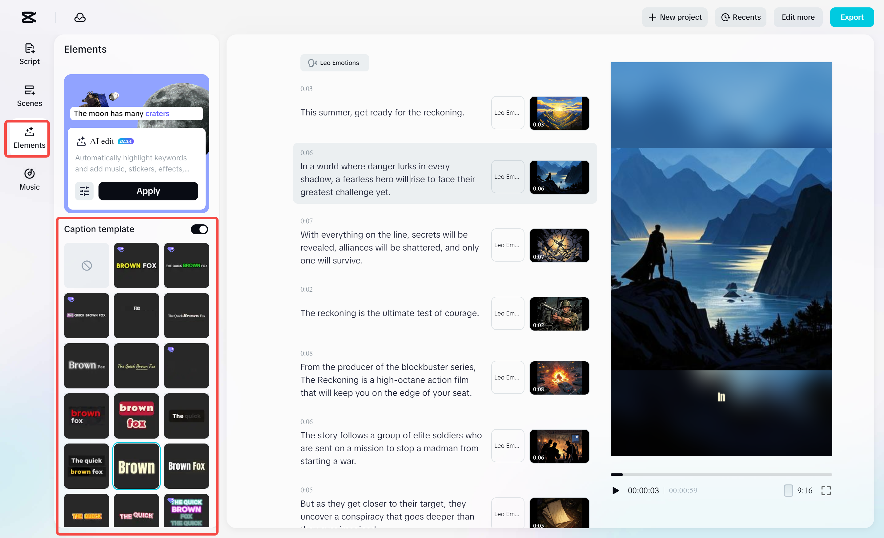 Adding captions to video in CapCut's AI video maker