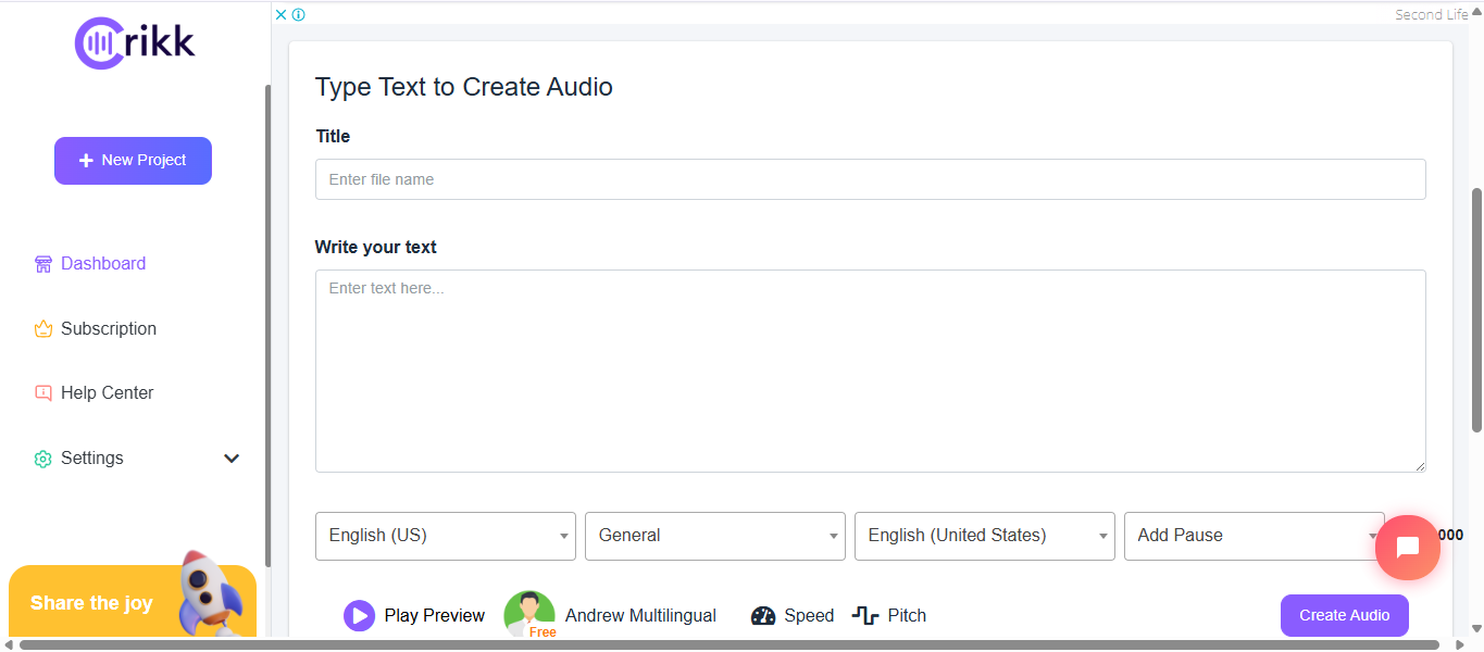 Interface de Crikk