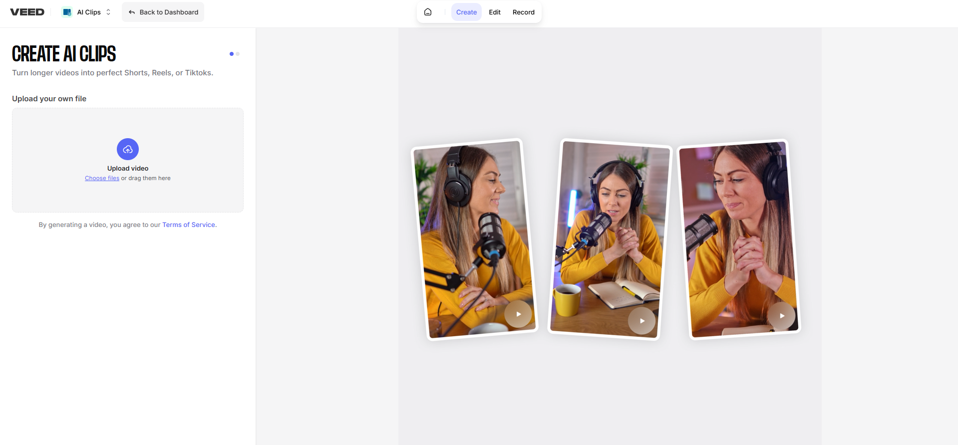 VEED 精選影片介面