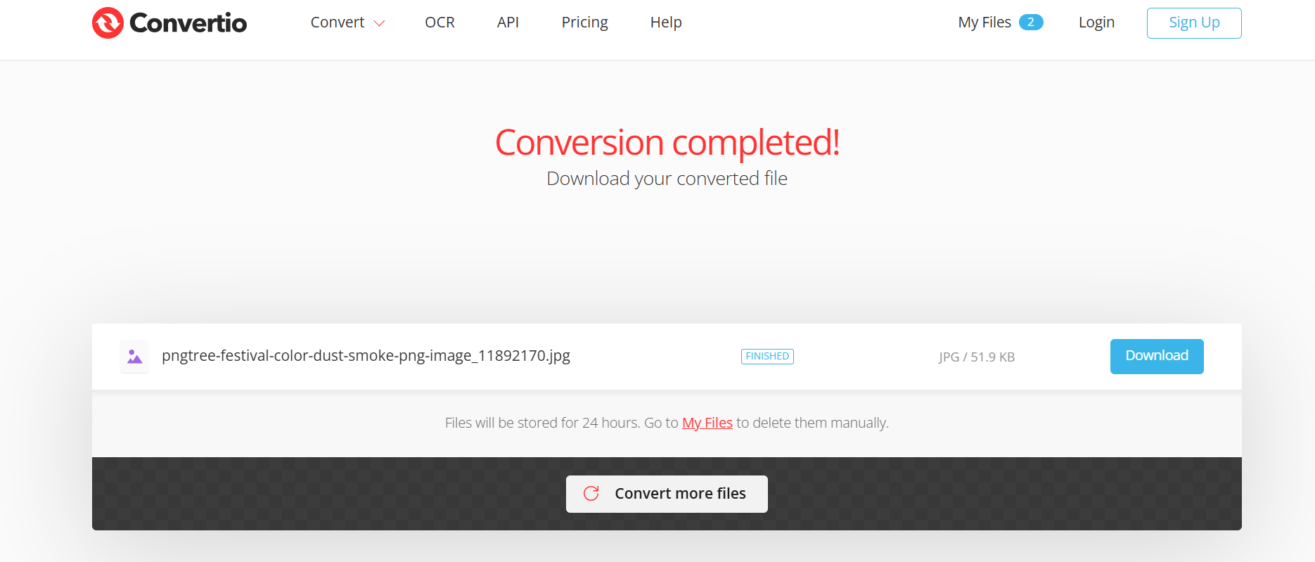 Convierte imagen PNG en JPEG con Convertio