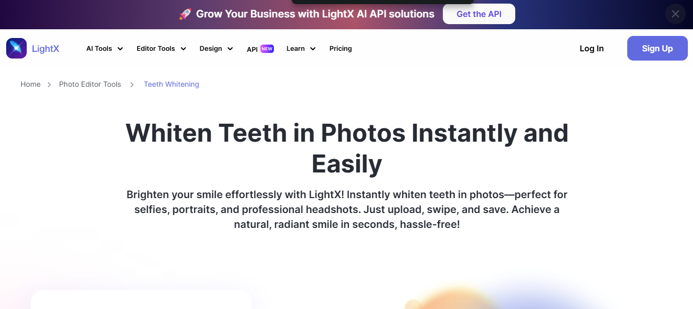 LightX online teeth whitening photo editor