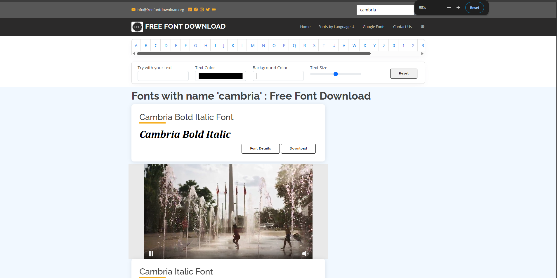 Interface of Free Font Download - an easy way to download Cambria font