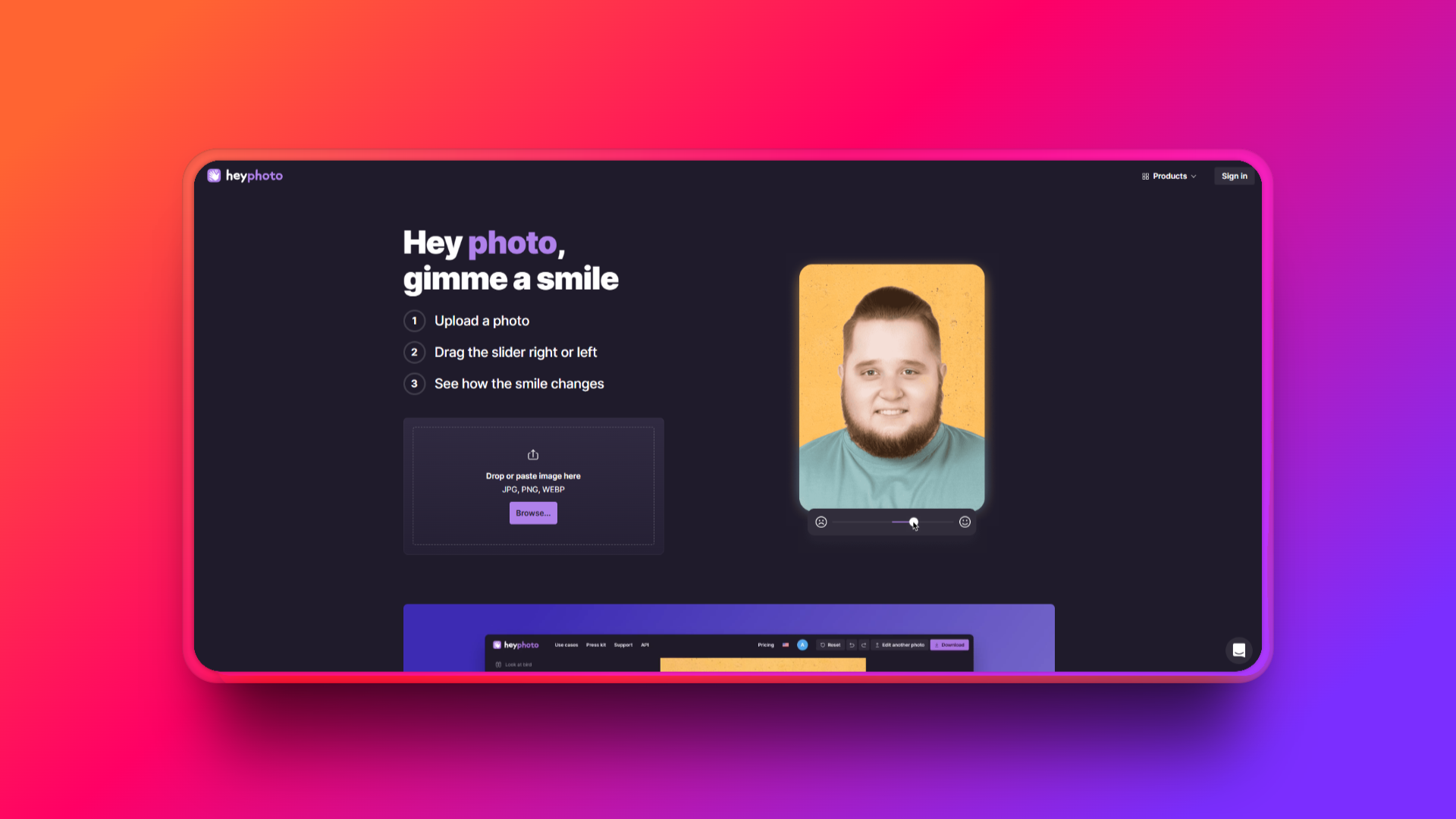 HeyPhoto AI smile filter