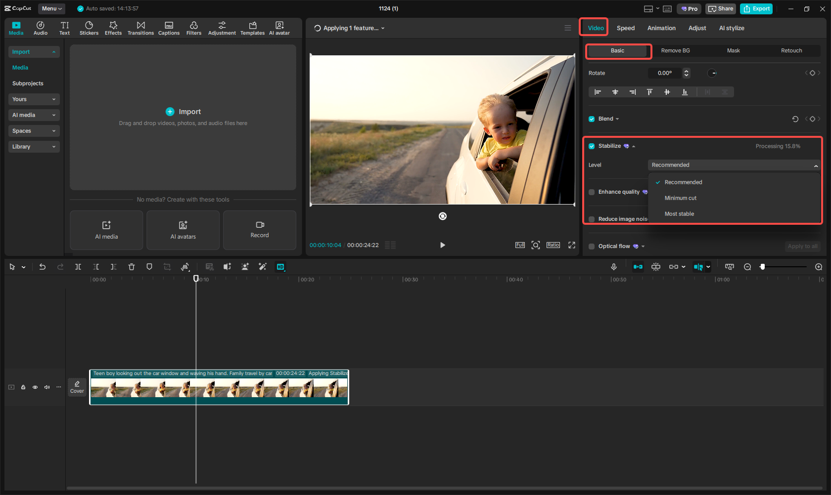 Stabilize video in CapCut desktop video editor