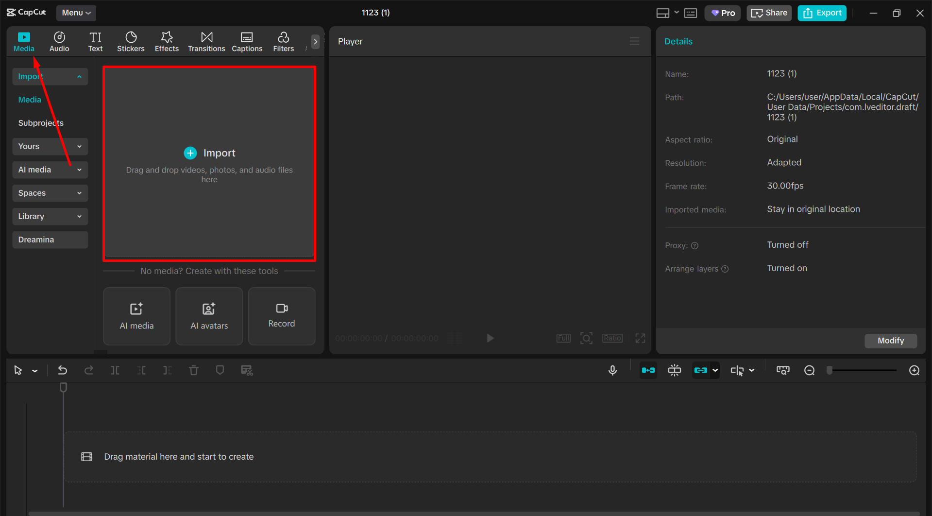 Uploading video to the CapCut desktop video editor