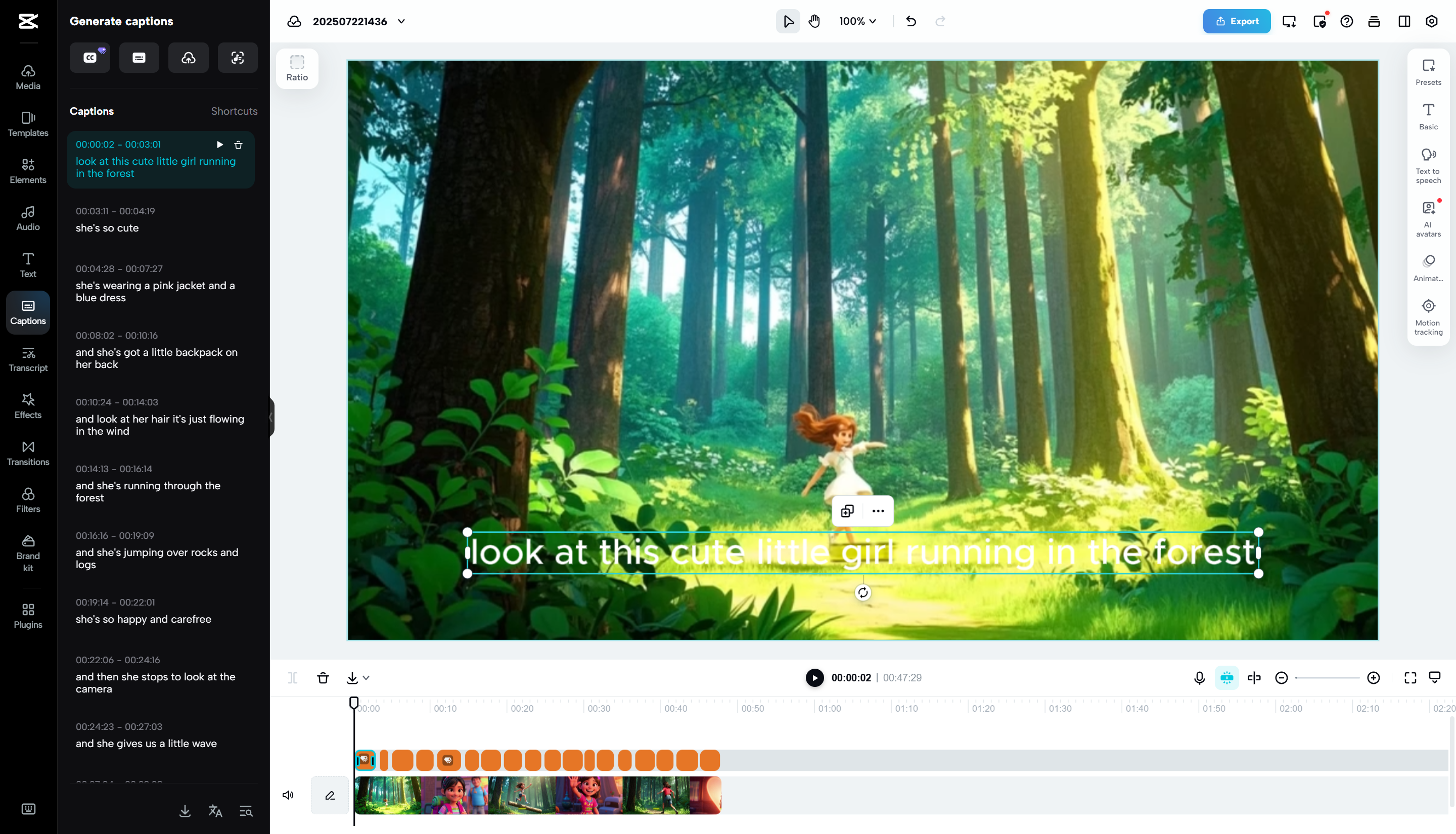 Editing interface of the CapCut web - the best tool to transform speech to text into videos