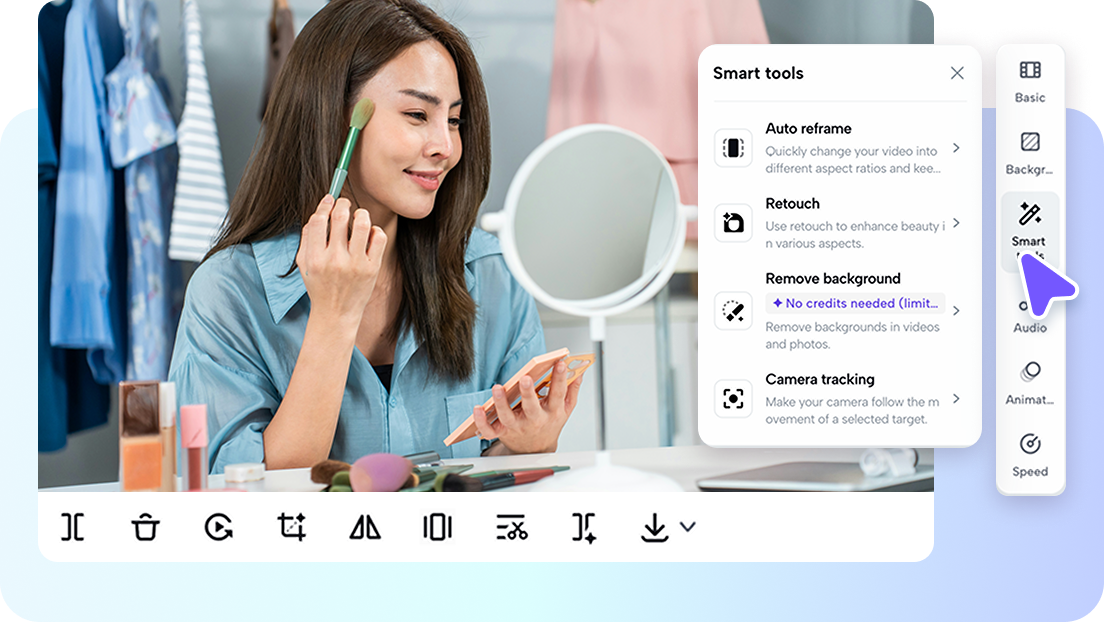 Edite vídeos com texto personalizado e efeitos.