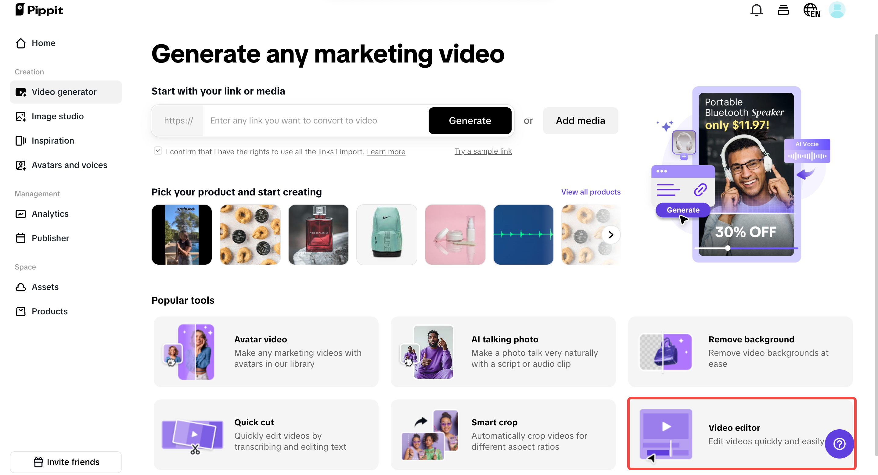 비디오 편집기를 열고 비디오를 업로드하세요