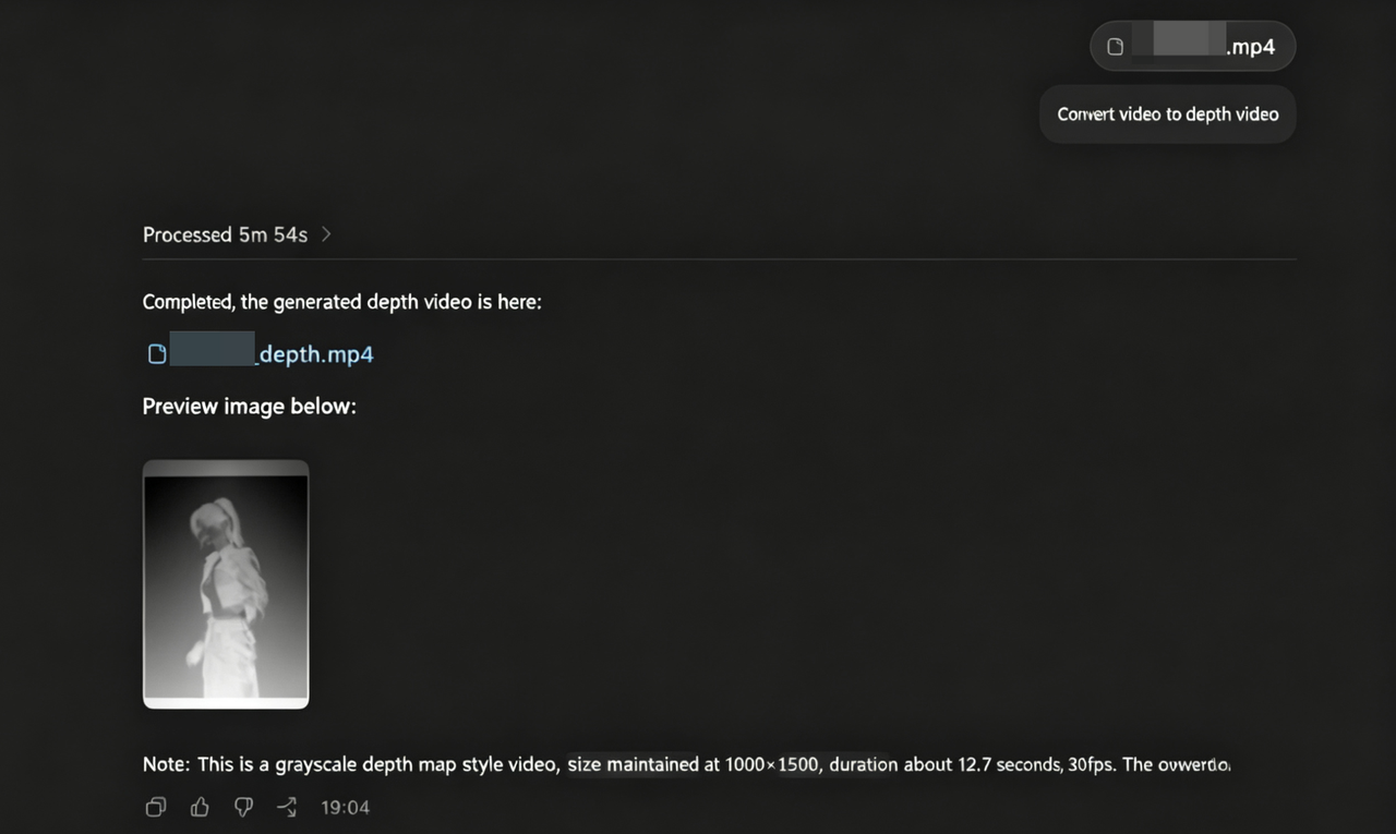 Prompting Codex and downloading the generated depth video