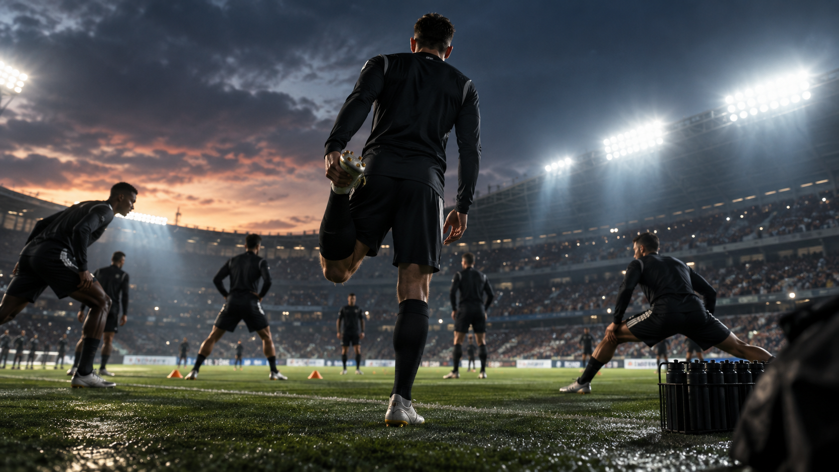 Football sports song prompt image — Team huddle climax