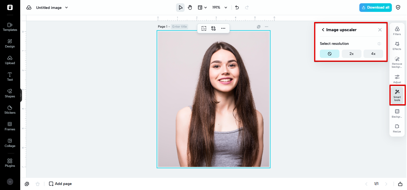 Upscale option in Pippit