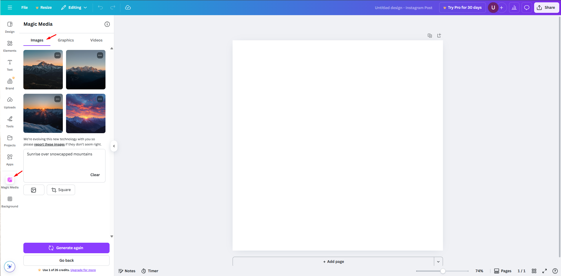 Відкриття інструменту перетворення тексту на зображення в Canva