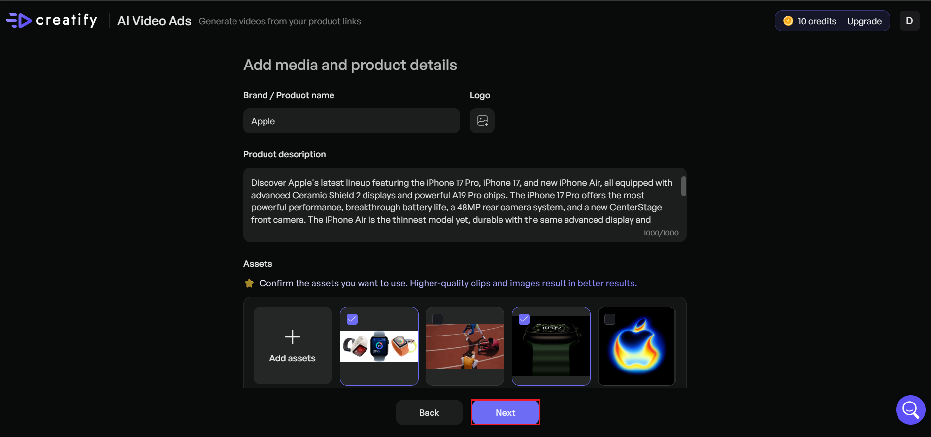 Xem xét mô tả sản phẩm và tạo kịch bản