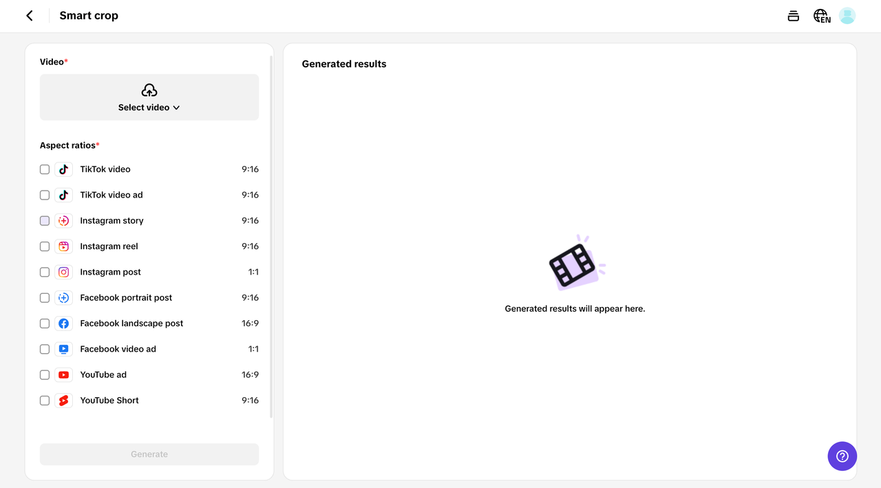 Smart crop feature for multiple platforms