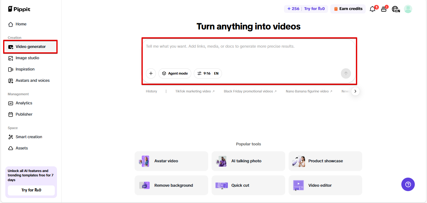 Abrindo criador de vídeo AI