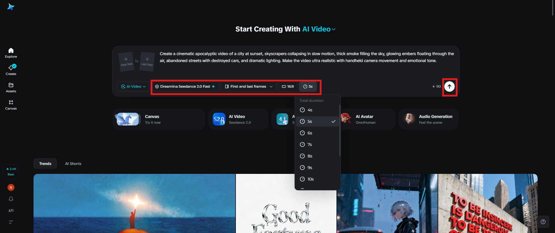 Select the image model and generate the video
