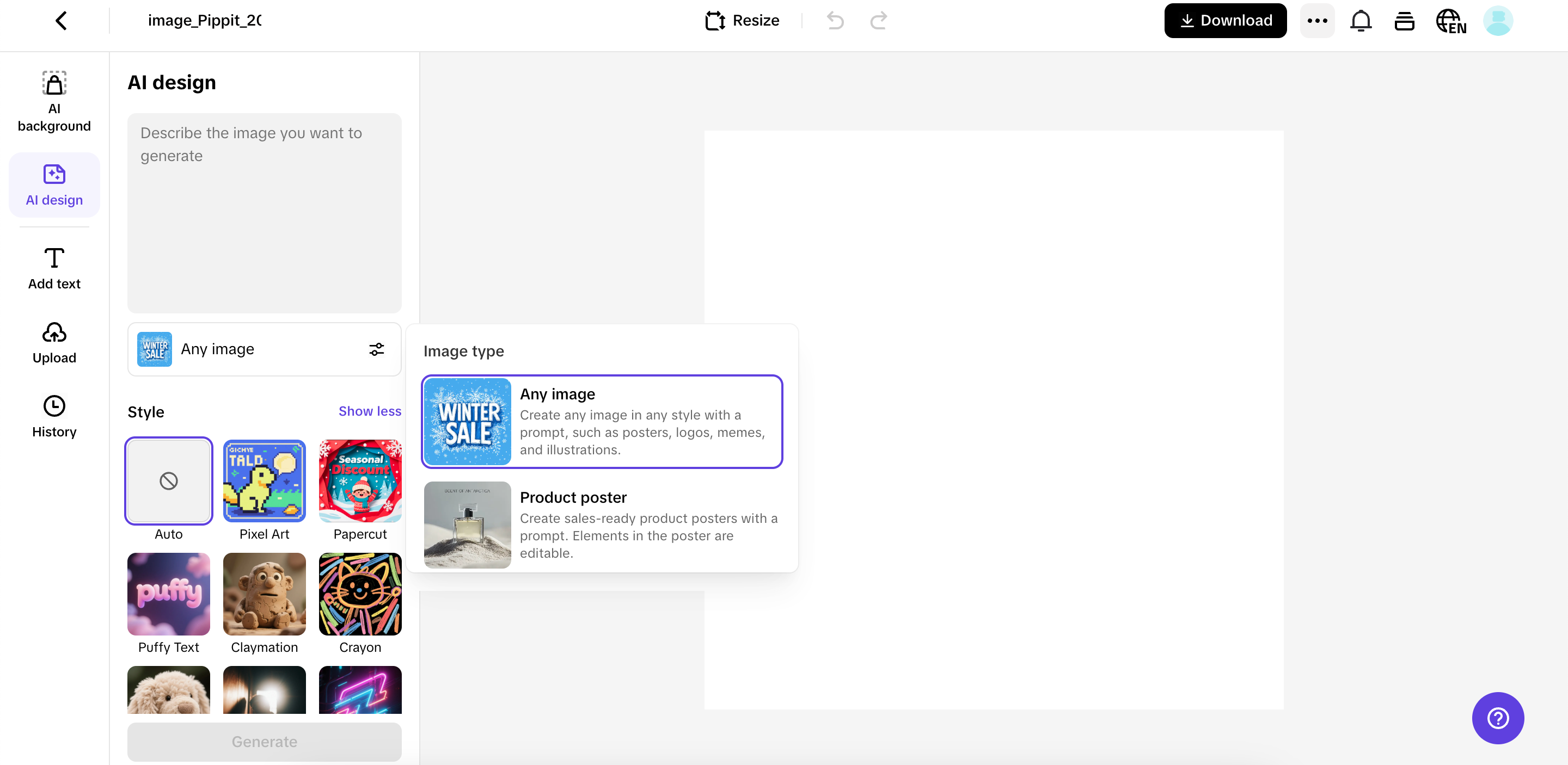 Access AI design and generate