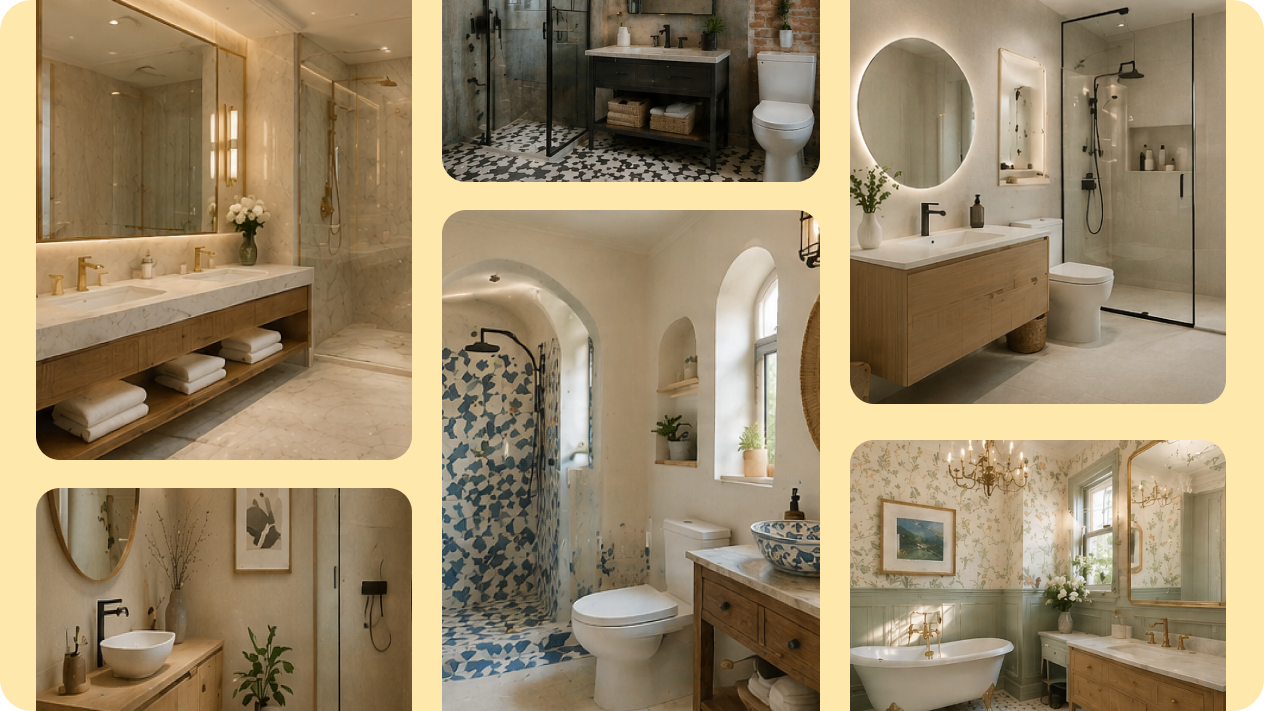 Brainstorm diseños de baño frescos con Agente de IA