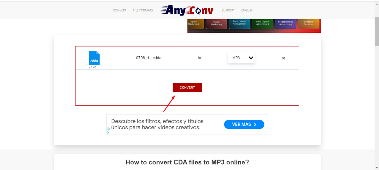 Convert CDA to MP3 Online with AnyConv