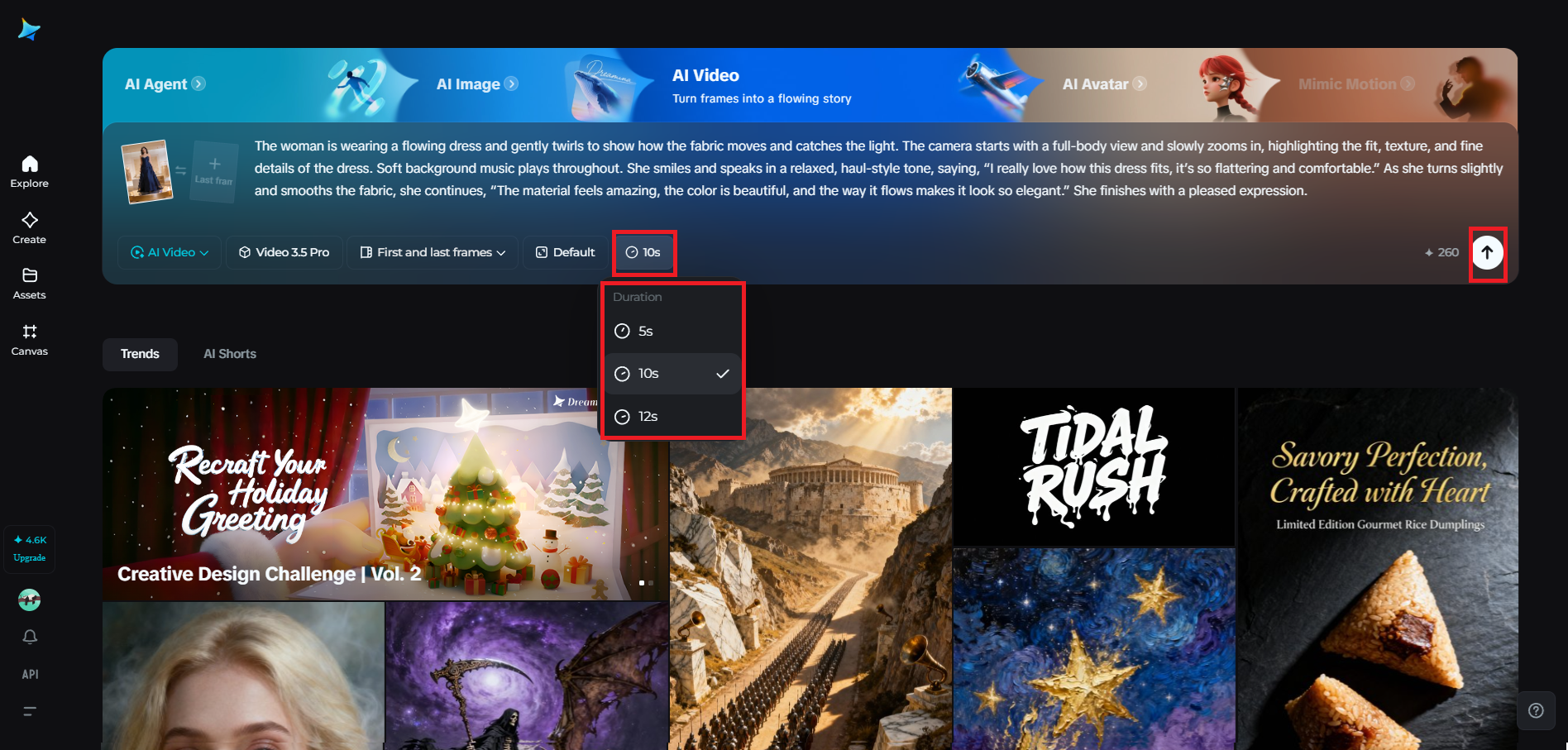 Set video duration and generate