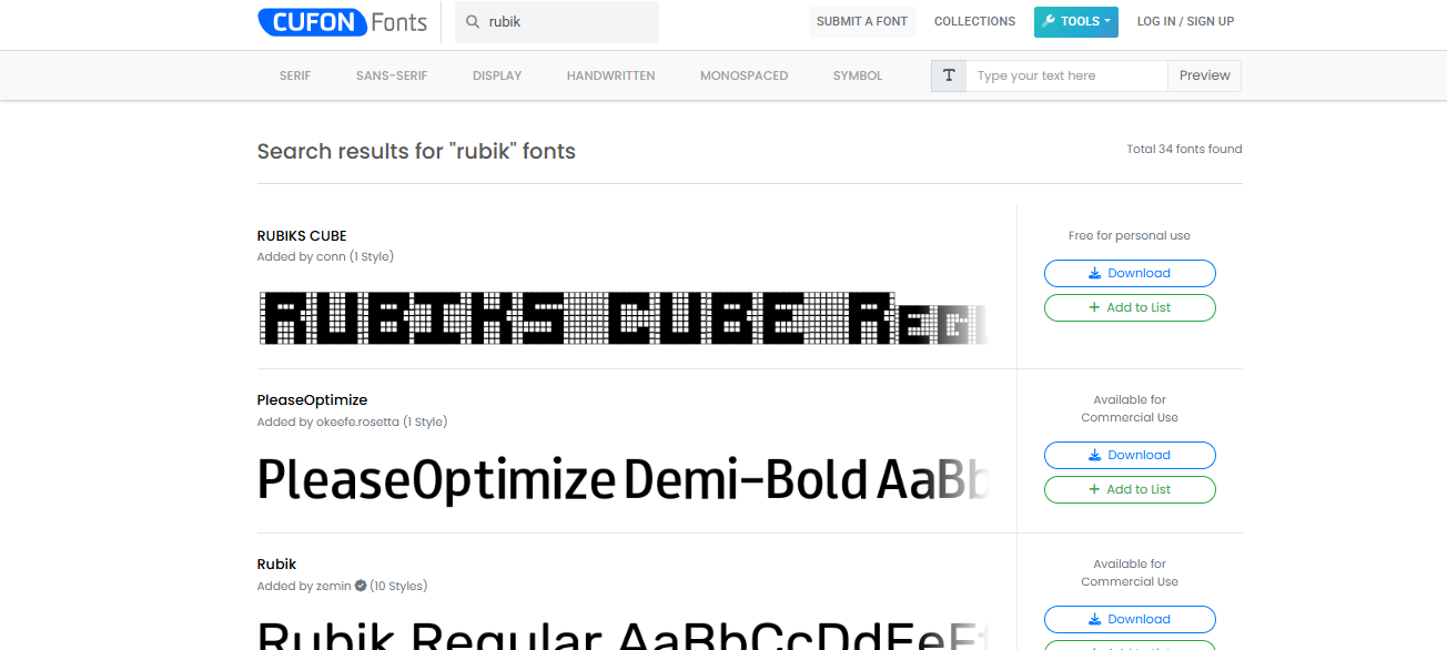 Cufon Fonts interface