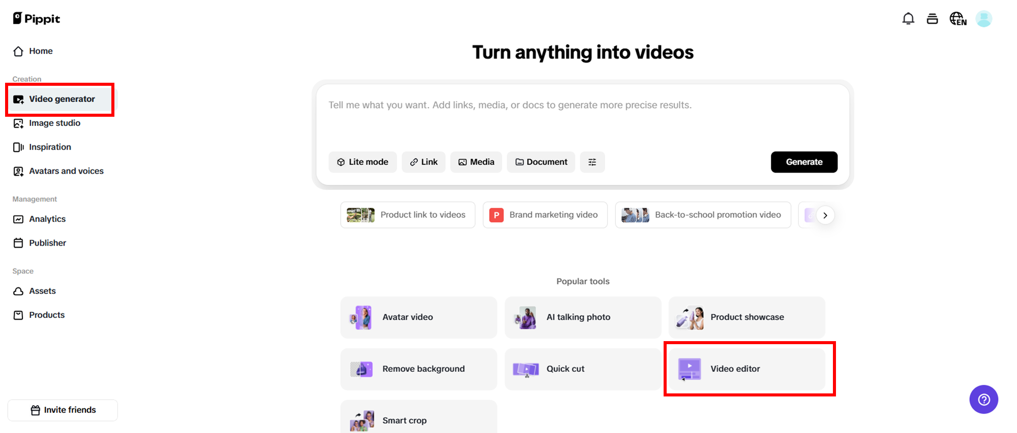 Acessar editor de vídeo