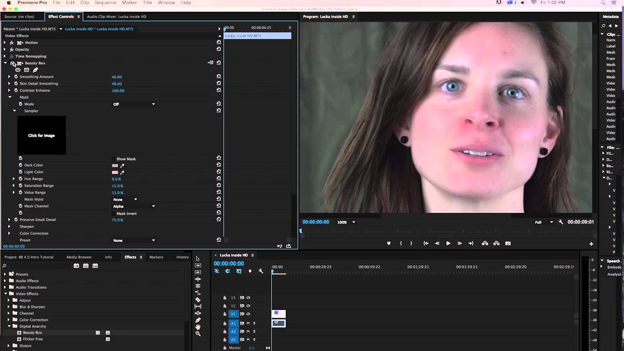Interfaccia di Adobe Premiere Pro - Miglior software per il trucco AI
