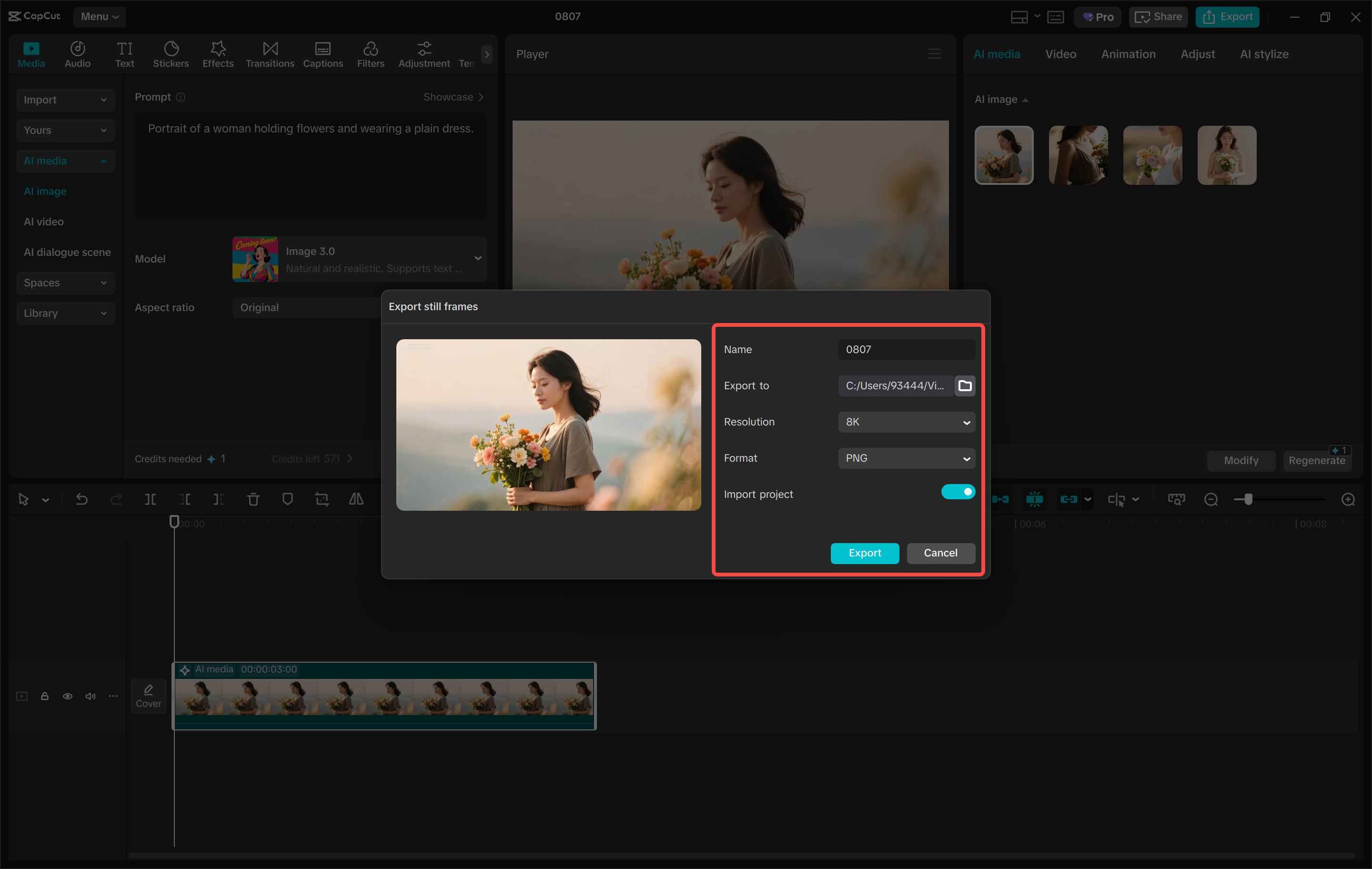 Downloading the images with AI in the CapCut desktop video editor