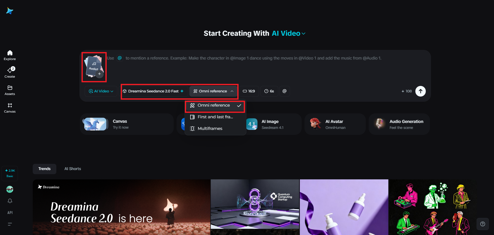 Select the model and upload your references