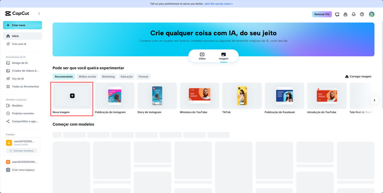 Access CapCut Online and upload your image