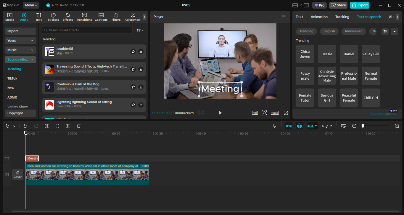 Editing interface of the CapCut desktop video editor