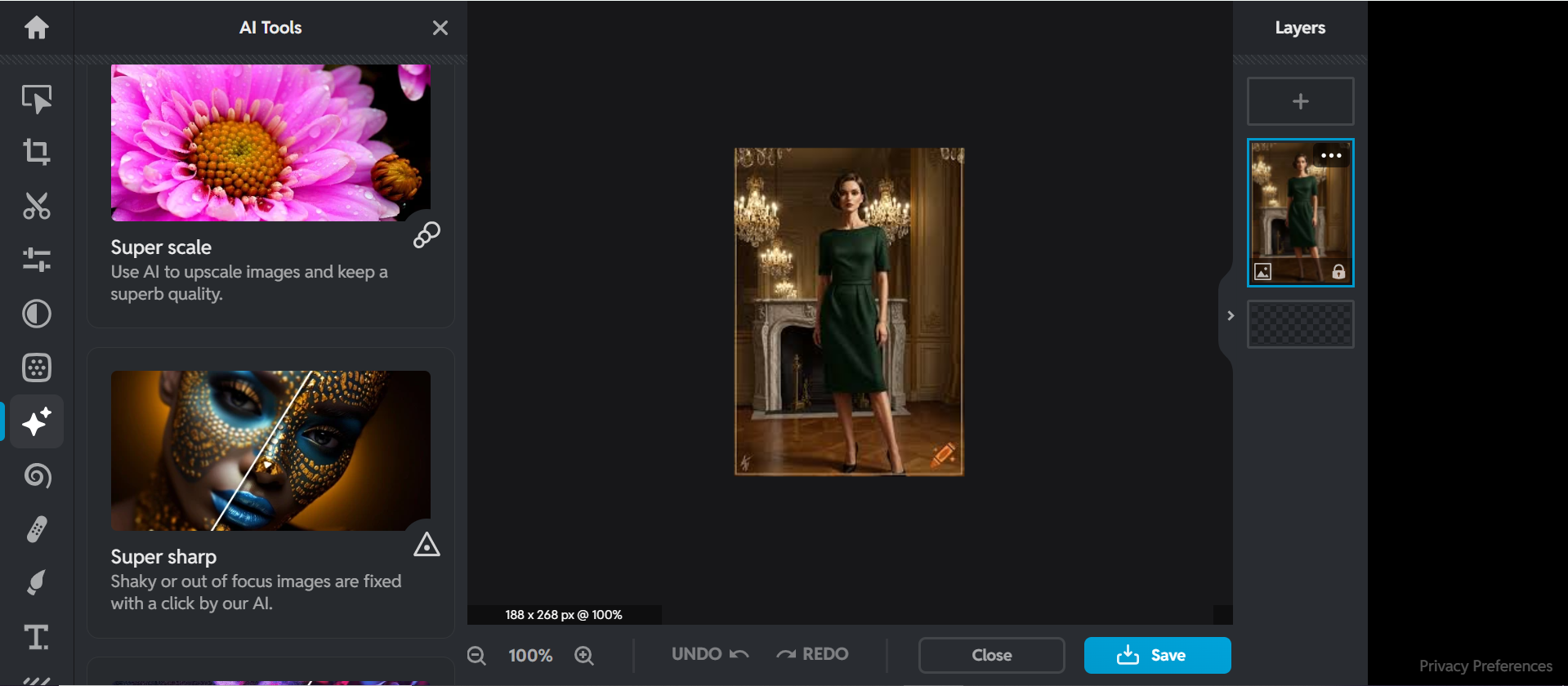 Pixlr - ingyenes online AI szépségfotó szerkesztő