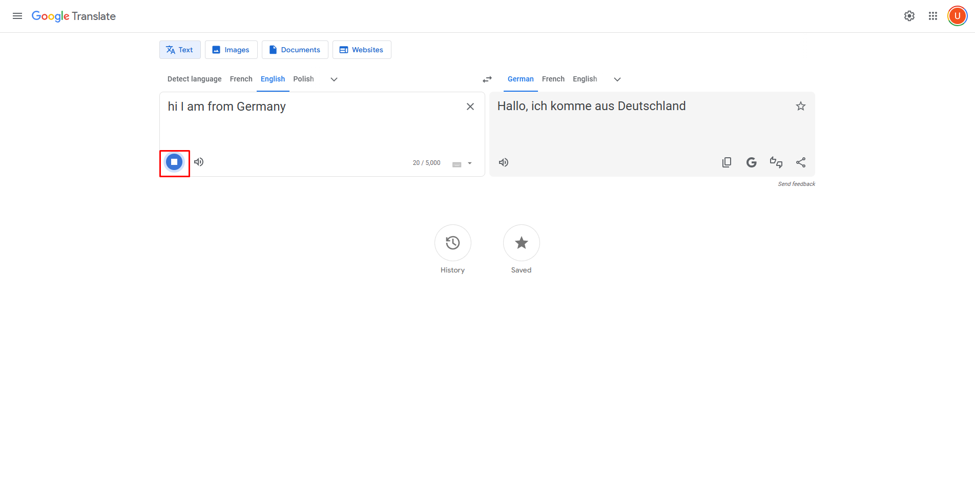 Doing voice translation from English to German with Google Translate
